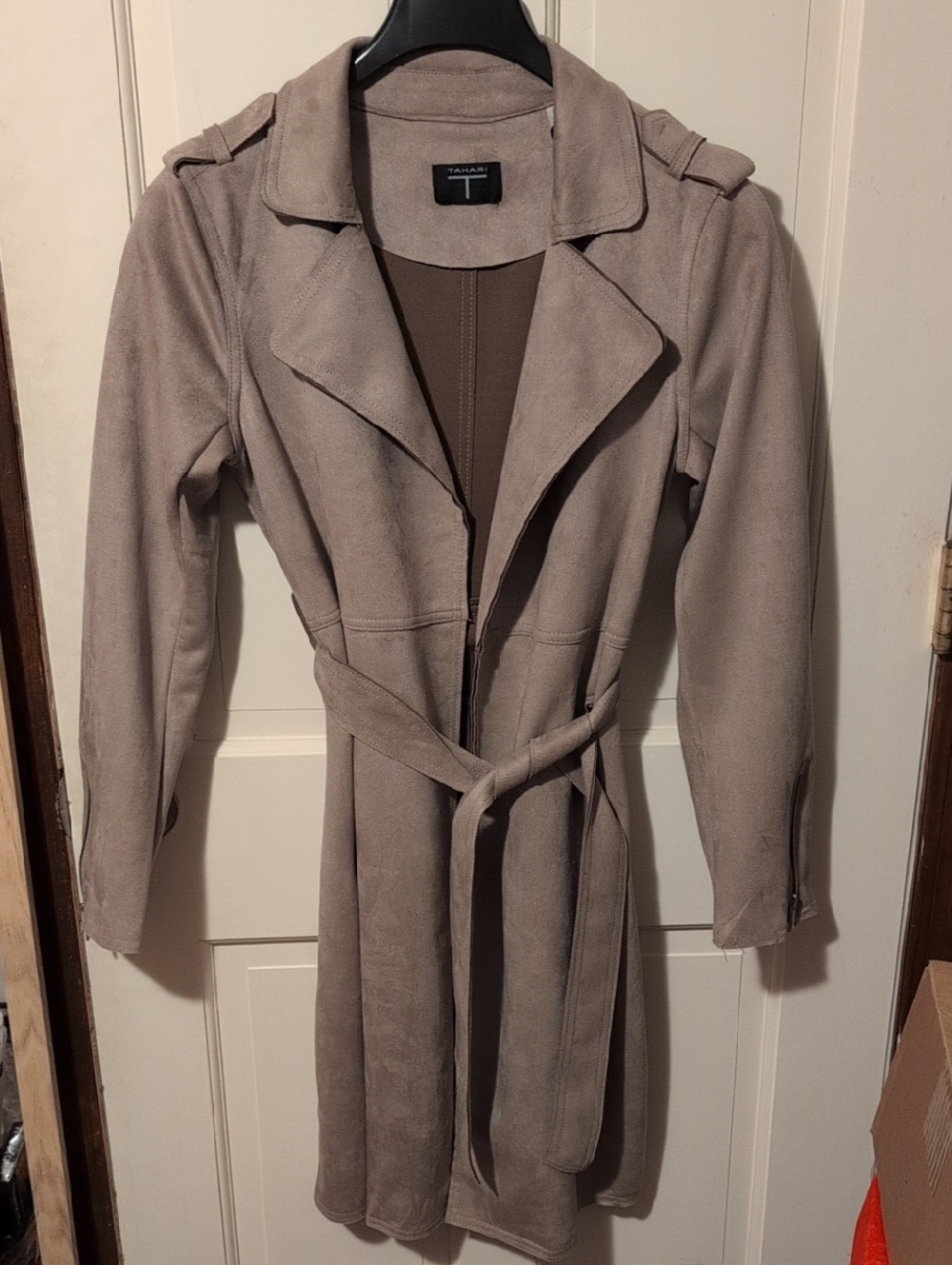 Tahari Neutral Taupe Belted Trench Coat